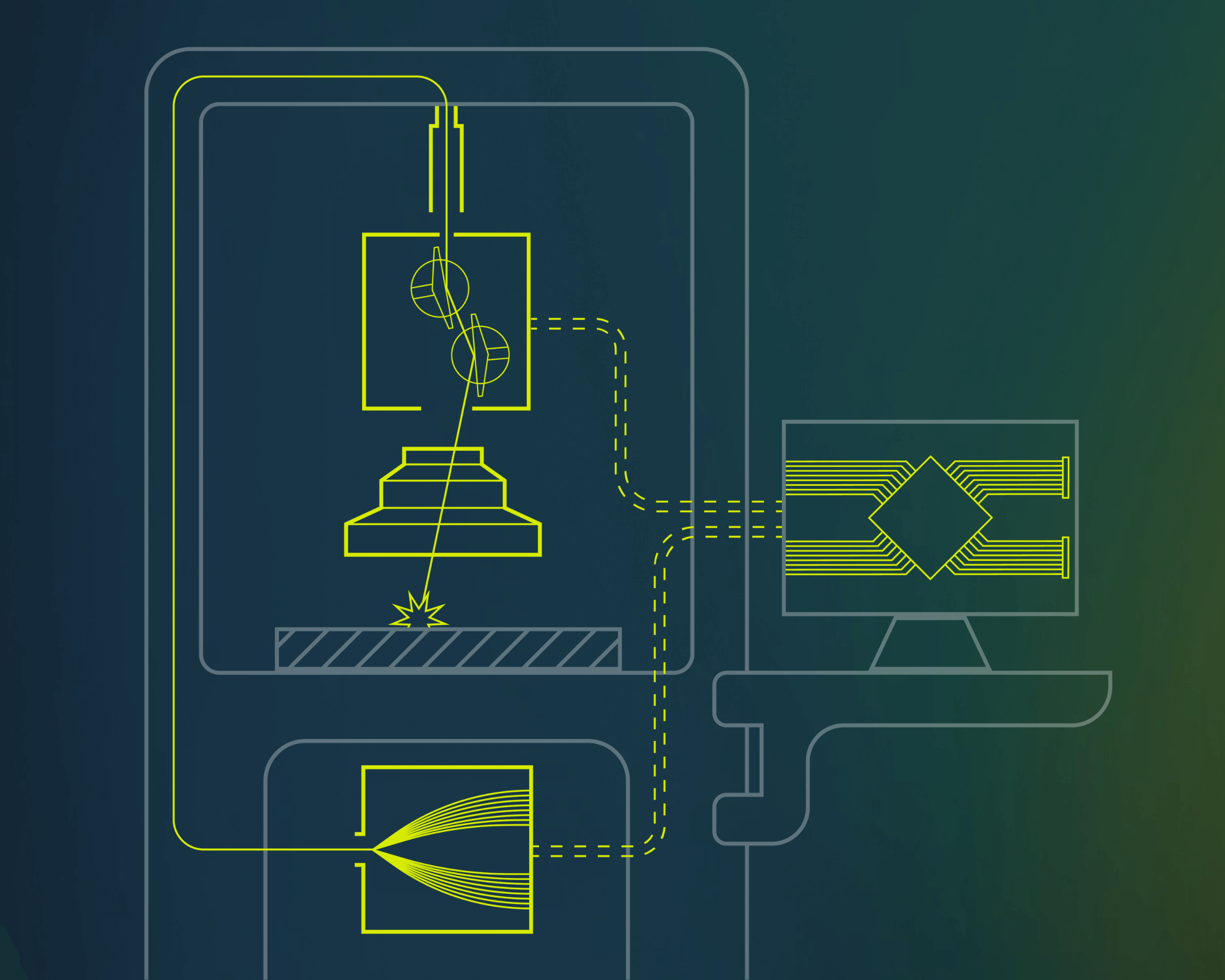 Grafische Darstellung des Aufbaus eines Lasermarkiersystems mit seinen Komponenten.