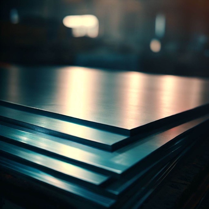 A set of stacked stainless steel sheets as material for laser marking.